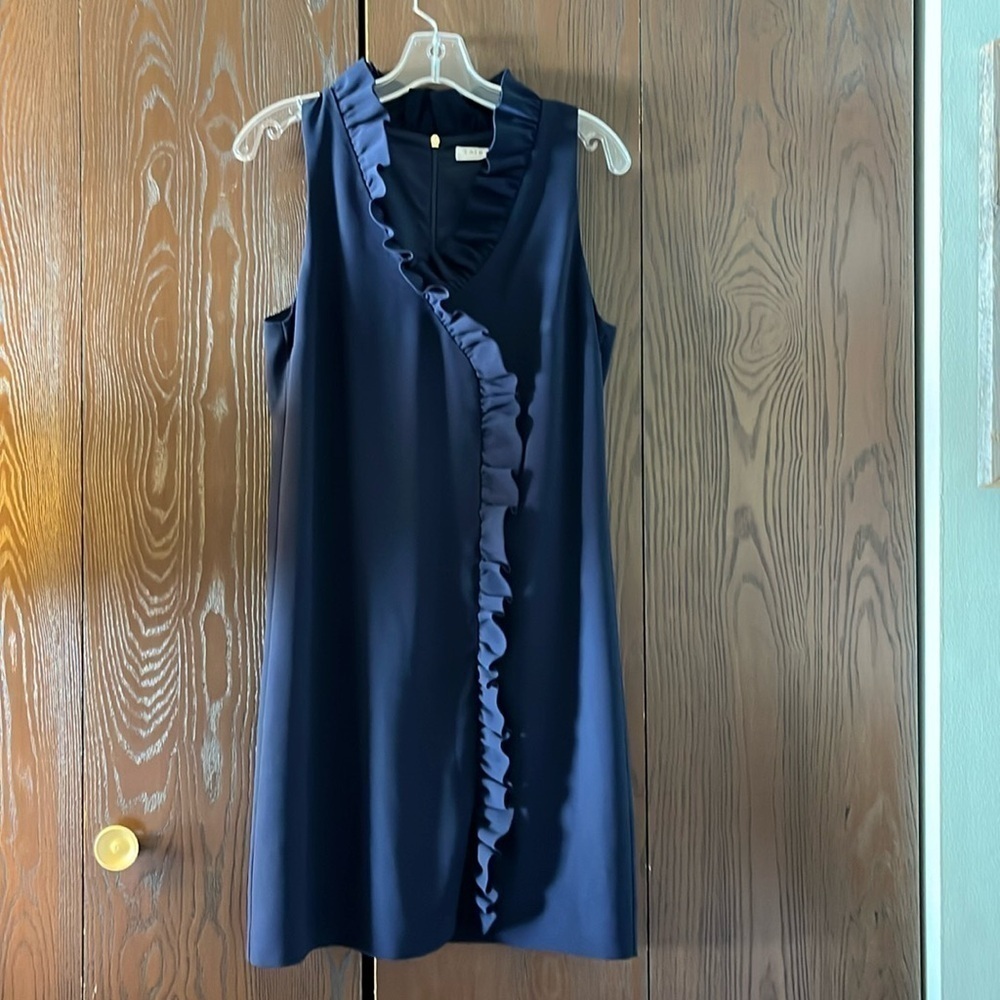 Trina Turk Atlantis navy blue, sleeveless, ruffle dress. Size 6